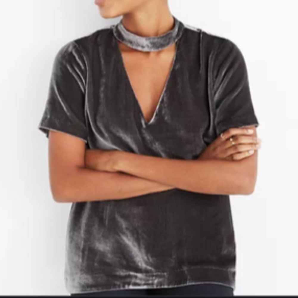 MADEWELL gray metallic velvet choker blouse